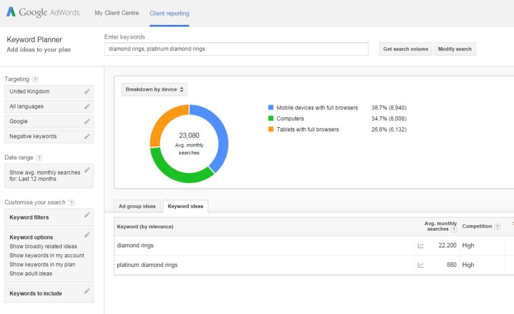 google keywords planner2
