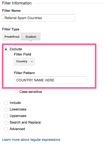 Create A Filter to stop referral spam