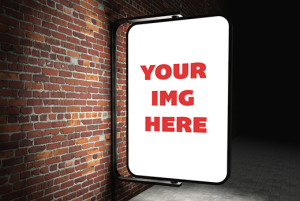 3d Blank street advertising billboard on brick wall at night