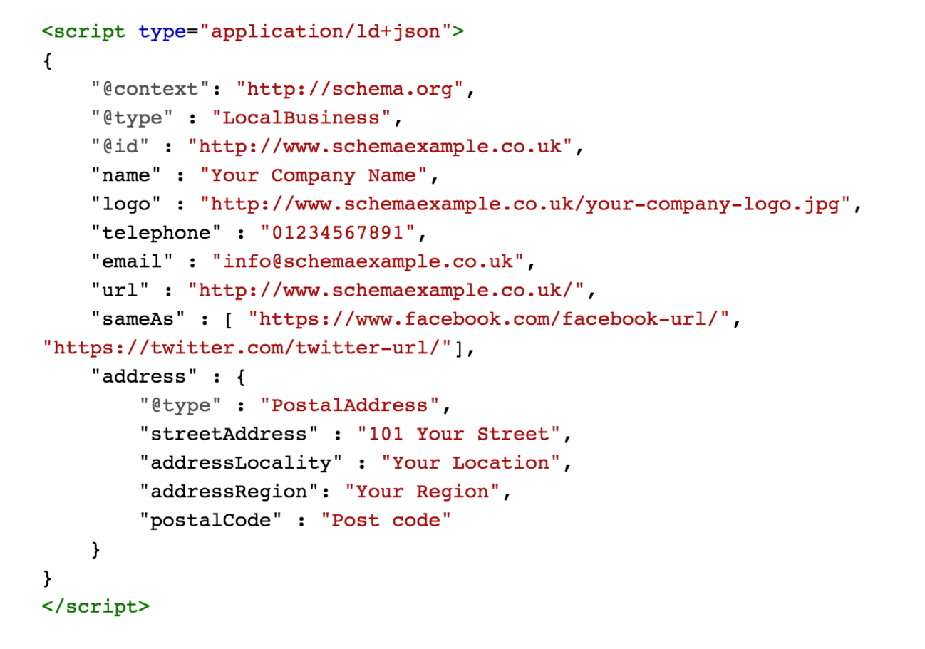 Example Local Business Schema