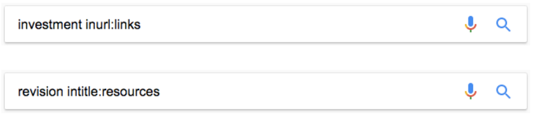 Google search operator example for link building