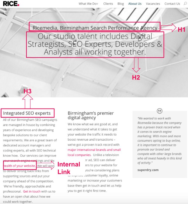 structure of landing page local seo