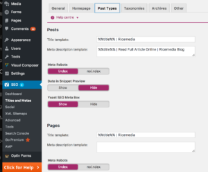 Wordpress yoast index settings