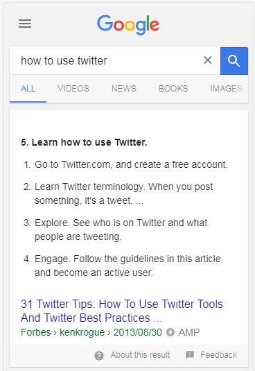Google AMP featured snippets
