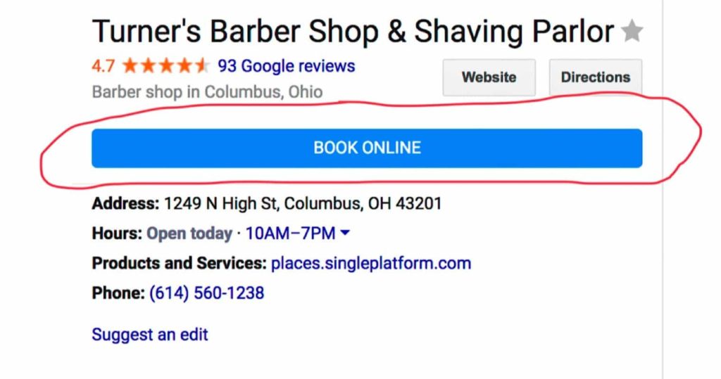 Google My Business Book Now Button
