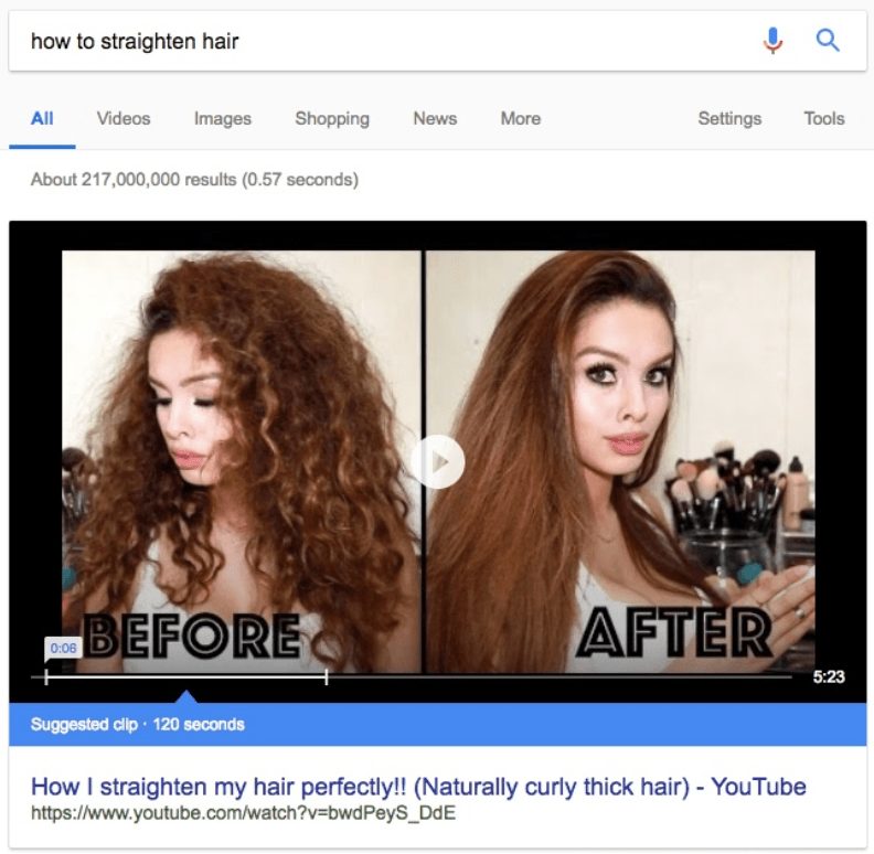Google featured snippet video