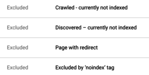 Status Reasons - Search Console Beta Index Coverage Report