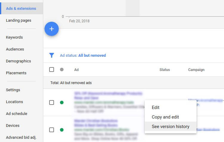 AdWords Ad history