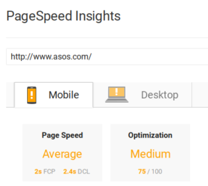 Screenshot of PageSpeed insights for Asos from Google
