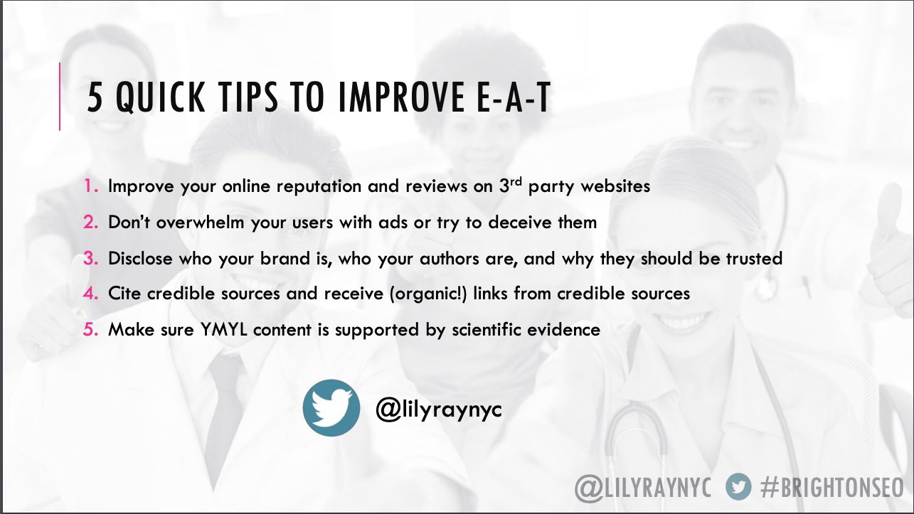 Tips for improving e-a-t by Lily Ray