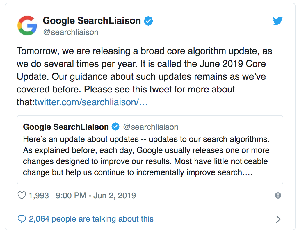 Google SearchLiaison tweet june 2019