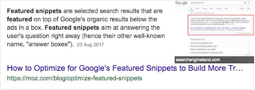 featured snippet on google