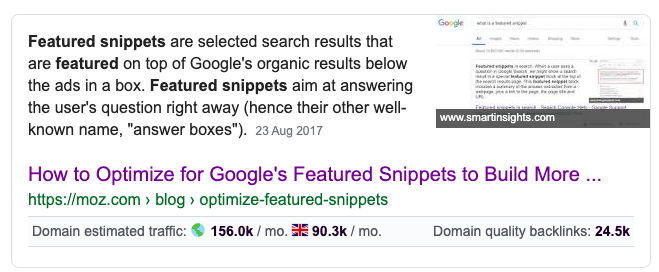 a featured snippet about featured snippets on Google