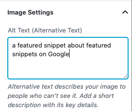 a screenshot of alt text in WordPress